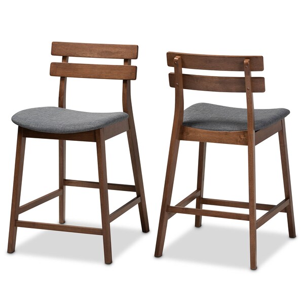 Baxton Studio Larine Dark Grey Upholstered Walnut Finished 2-Piece Counter Stool Set - 159-9698