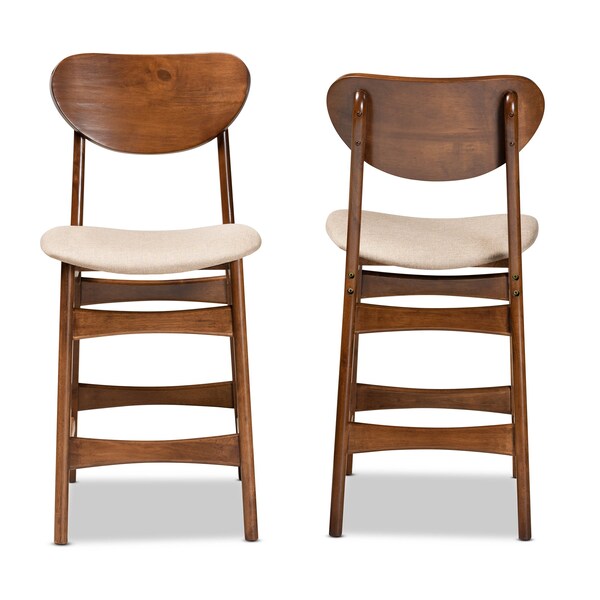 Baxton Studio Katya Mid-Century Modern Sand Fabric and Walnut Brown Finished Wood 2-Piece Counter Stool Set - 183-11639-ZORO