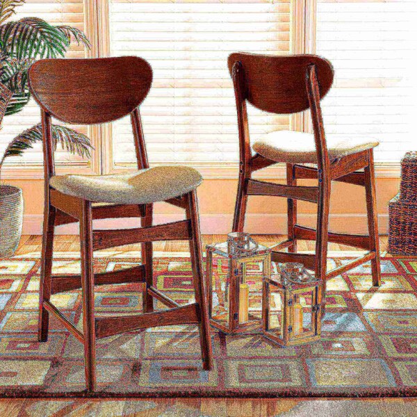 Baxton Studio Katya Mid-Century Modern Sand Fabric and Walnut Brown Finished Wood 2-Piece Counter Stool Set - 183-11639-ZORO