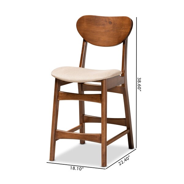 Baxton Studio Katya Mid-Century Modern Sand Fabric and Walnut Brown Finished Wood 2-Piece Counter Stool Set - 183-11639-ZORO