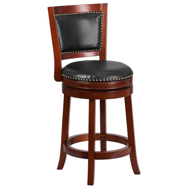 Flash Furniture Stool, Wood, Drk Chstnt, Walnut Leather, 26" - TA-355526-DC-CTR-GG
