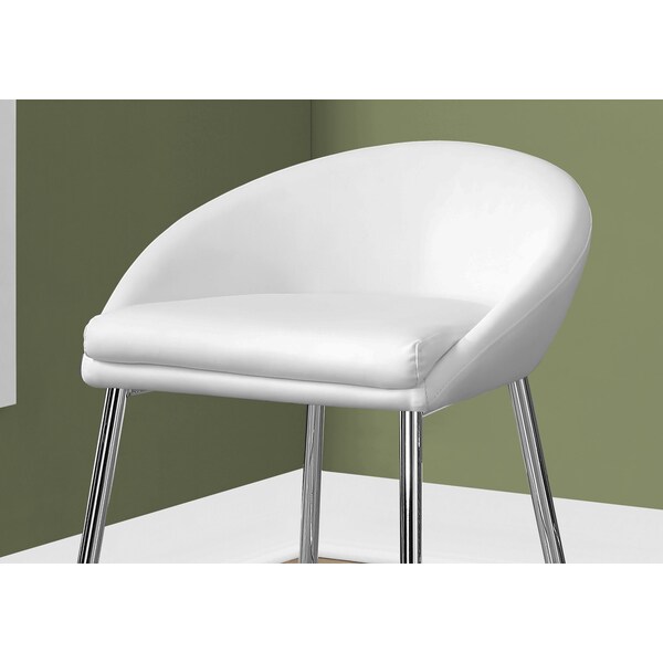 Monarch Specialties Bar Stool, Set Of 2, Counter Height, Kitchen, Metal, Pu Leather Look, White, Chrome, Contemporary - I 2296