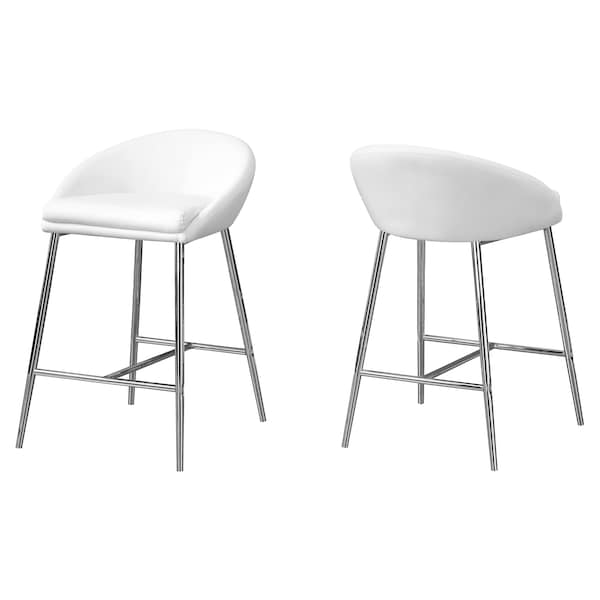 Monarch Specialties Bar Stool, Set Of 2, Counter Height, Kitchen, Metal, Pu Leather Look, White, Chrome, Contemporary - I 2296