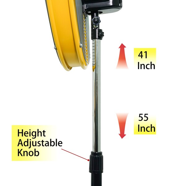 Edendirect 20 in. 3 Speeds High Velocity Pedestal Oscillating Fan in Yellow with Powerful 1/5 HP Motor - IR-FANPD20W
