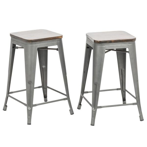 Carolina Cottage Carolina Cottage TH-2416-RPWELM 24 in. Cormac Square Counter Stool; Rustic Pewter & Elm - Set of 2 - TH-2416-RPWELM