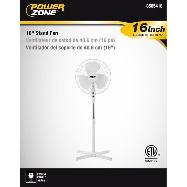 Powerzone PowerZone FS-40E Oscillating Floor Fan, 3-Blade, 3-Speed, 120 V, White - FS-40E