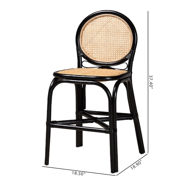 Bali & Pari Ayana Mid-Century Modern Two-Tone Black and Natural Brown Rattan Counter Stool - 235-13348-ZORO