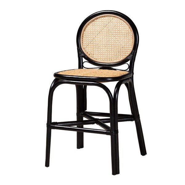 Bali & Pari Ayana Mid-Century Modern Two-Tone Black and Natural Brown Rattan Counter Stool - 235-13348-ZORO