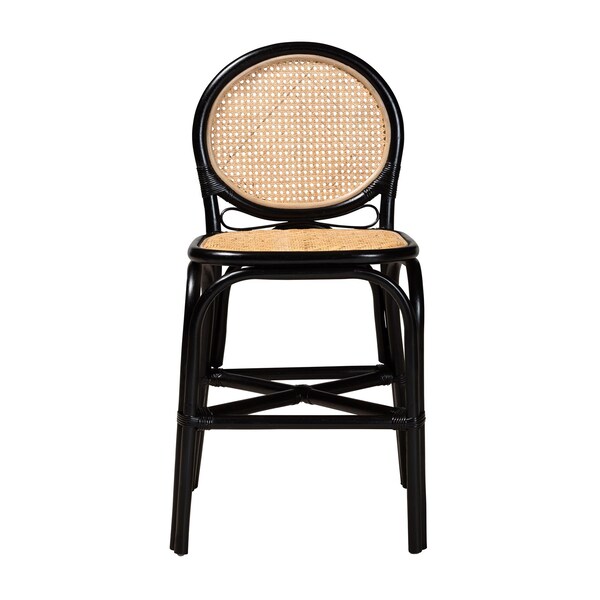 Bali & Pari Ayana Mid-Century Modern Two-Tone Black and Natural Brown Rattan Counter Stool - 235-13348-ZORO