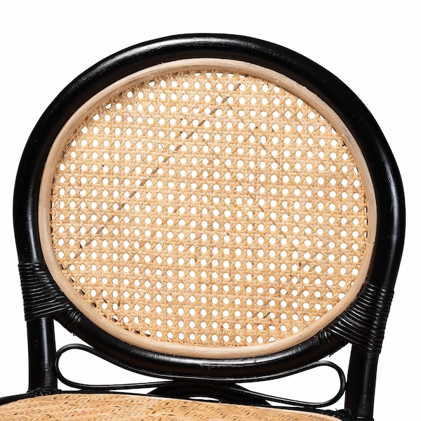 Bali & Pari Ayana Mid-Century Modern Two-Tone Black and Natural Brown Rattan Counter Stool - 235-13348-ZORO