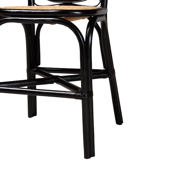 Bali & Pari Ayana Mid-Century Modern Two-Tone Black and Natural Brown Rattan Counter Stool - 235-13348-ZORO
