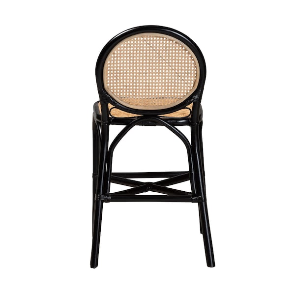Bali & Pari Ayana Mid-Century Modern Two-Tone Black and Natural Brown Rattan Counter Stool - 235-13348-ZORO