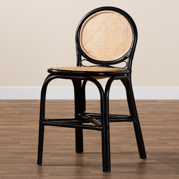 Bali & Pari Ayana Mid-Century Modern Two-Tone Black and Natural Brown Rattan Counter Stool - 235-13348-ZORO