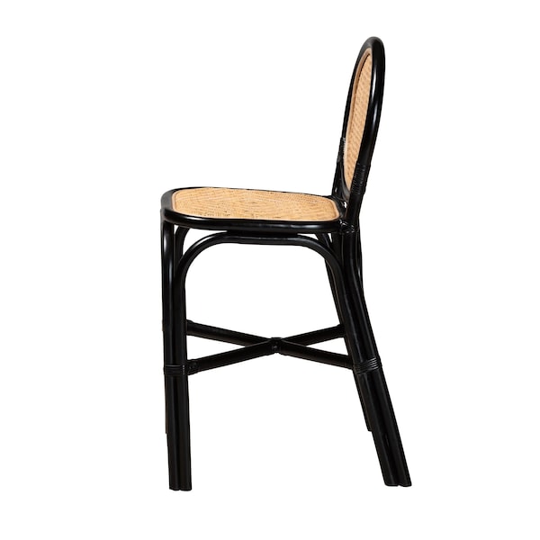 Bali & Pari Ayana Mid-Century Modern Two-Tone Black and Natural Brown Rattan Counter Stool - 235-13348-ZORO