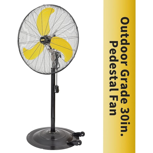 Edendirect 30 in. 3 Speeds Pedestal Fan in Yellow with IP44 Enclosure 1/3 HP Motor, Detachable Mist Spray Kit - IR-FANP30WM
