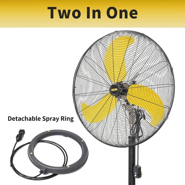 Edendirect 30 in. 3 Speeds Pedestal Fan in Yellow with IP44 Enclosure 1/3 HP Motor, Detachable Mist Spray Kit - IR-FANP30WM