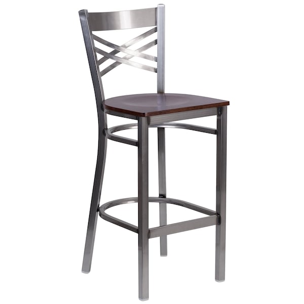 Flash Furniture Restaurant Barstool, Metal X Bck, Wal Woo - XU-6F8B-CLR-BAR-WALW-GG