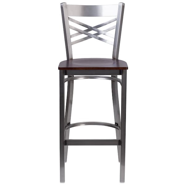 Flash Furniture Restaurant Barstool, Metal X Bck, Wal Woo - XU-6F8B-CLR-BAR-WALW-GG