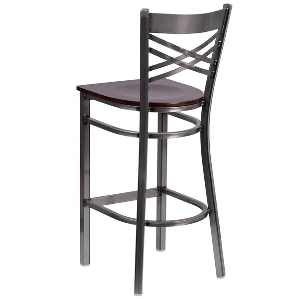 Flash Furniture Restaurant Barstool, Metal X Bck, Wal Woo - XU-6F8B-CLR-BAR-WALW-GG