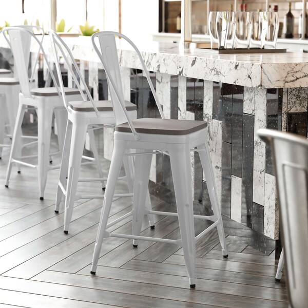 Flash Furniture 24" White Metal Counter Stool-Gray Poly Seat - CH-31320-24GB-WH-PL2G-GG