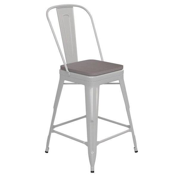Flash Furniture 24" White Metal Counter Stool-Gray Poly Seat - CH-31320-24GB-WH-PL2G-GG