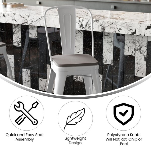 Flash Furniture 24" White Metal Counter Stool-Gray Poly Seat - CH-31320-24GB-WH-PL2G-GG