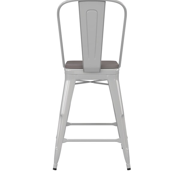 Flash Furniture 24" White Metal Counter Stool-Gray Poly Seat - CH-31320-24GB-WH-PL2G-GG