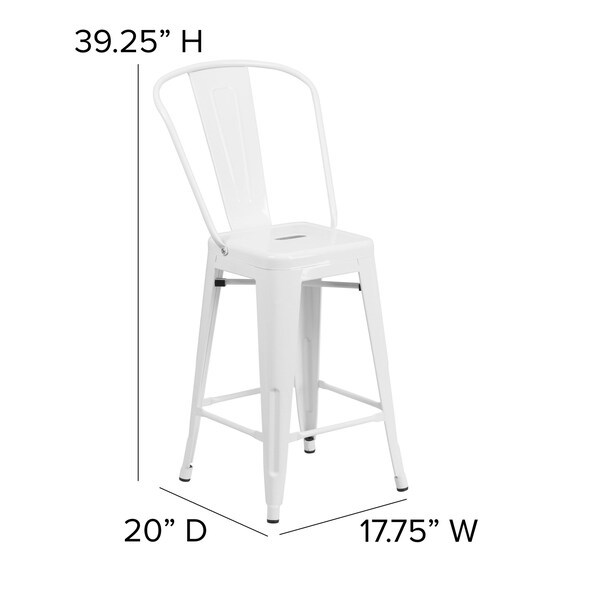 Flash Furniture 24" White Metal Counter Stool-Gray Poly Seat - CH-31320-24GB-WH-PL2G-GG
