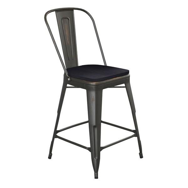 Flash Furniture Copper Metal Stool with Black Poly Seat - ET-3534-24-COP-PL1B-GG