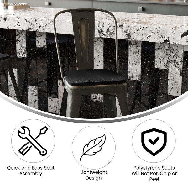 Flash Furniture Copper Metal Stool with Black Poly Seat - ET-3534-24-COP-PL1B-GG