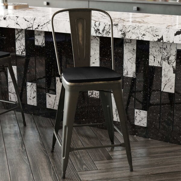 Flash Furniture Copper Metal Stool with Black Poly Seat - ET-3534-24-COP-PL1B-GG