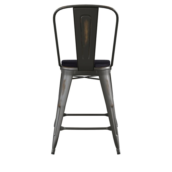 Flash Furniture Copper Metal Stool with Black Poly Seat - ET-3534-24-COP-PL1B-GG
