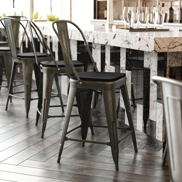 Flash Furniture Copper Metal Stool with Black Poly Seat - ET-3534-24-COP-PL1B-GG