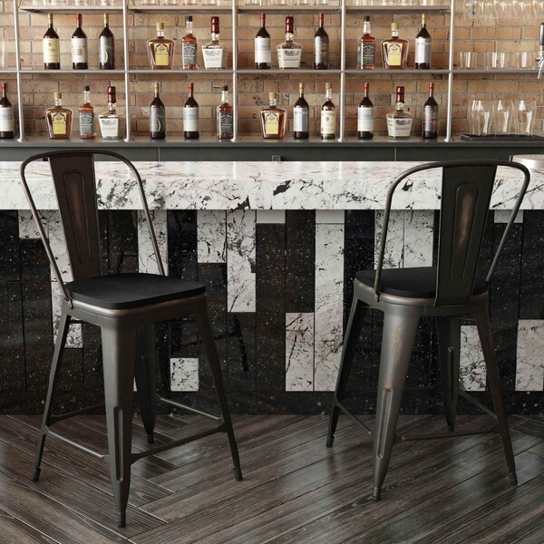 Flash Furniture Copper Metal Stool with Black Poly Seat - ET-3534-24-COP-PL1B-GG