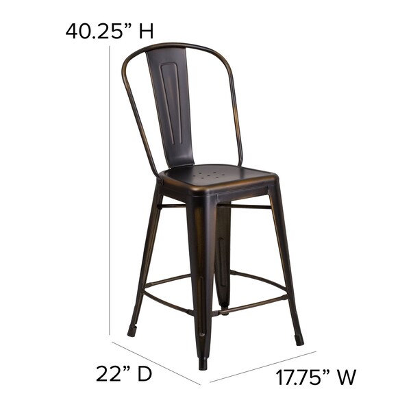 Flash Furniture Copper Metal Stool with Black Poly Seat - ET-3534-24-COP-PL1B-GG