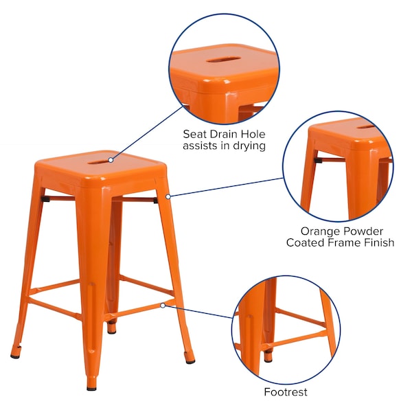 Flash Furniture 24" High Backless Orange Counter Height Stool - CH-31320-24-OR-GG