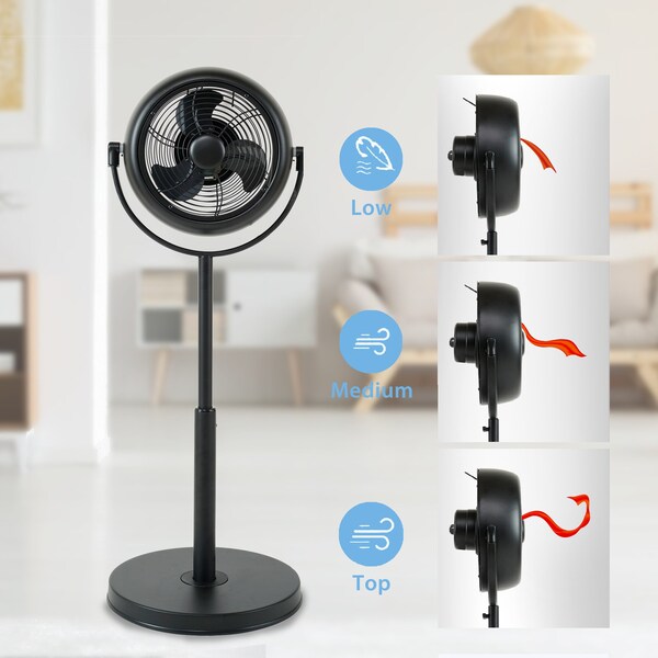 Edendirect 8 in. 3-Fan Speeds Pedestal Fan in Black with 360deg Rotatable, Adjustable Height - IR-STANDRETRO8B