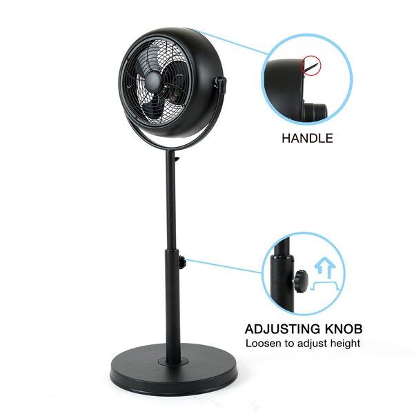 Edendirect 8 in. 3-Fan Speeds Pedestal Fan in Black with 360deg Rotatable, Adjustable Height - IR-STANDRETRO8B