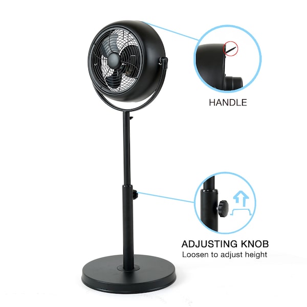 Edendirect 8 in. 3-Fan Speeds Pedestal Fan in Black with 360deg Rotatable, Adjustable Height - IR-STANDRETRO8B