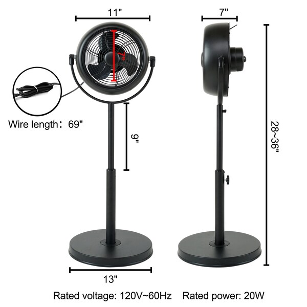 Edendirect 8 in. 3-Fan Speeds Pedestal Fan in Black with 360deg Rotatable, Adjustable Height - IR-STANDRETRO8B
