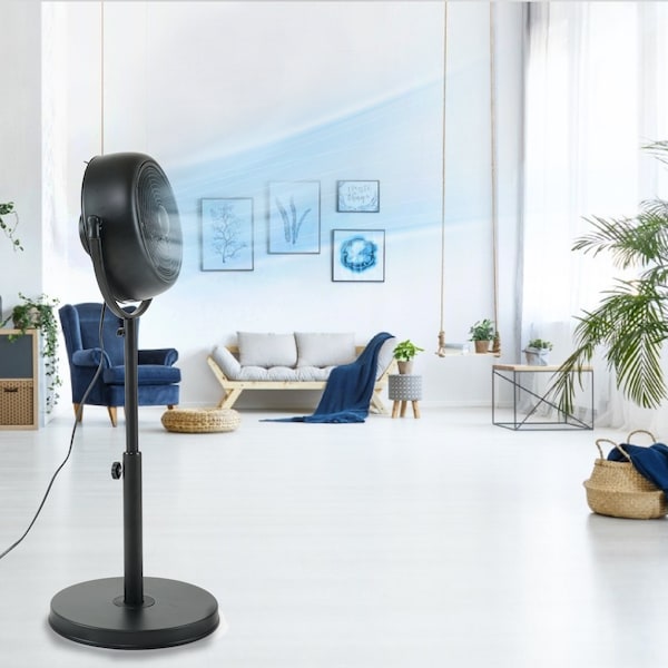 Edendirect 8 in. 3-Fan Speeds Pedestal Fan in Black with 360deg Rotatable, Adjustable Height - IR-STANDRETRO8B