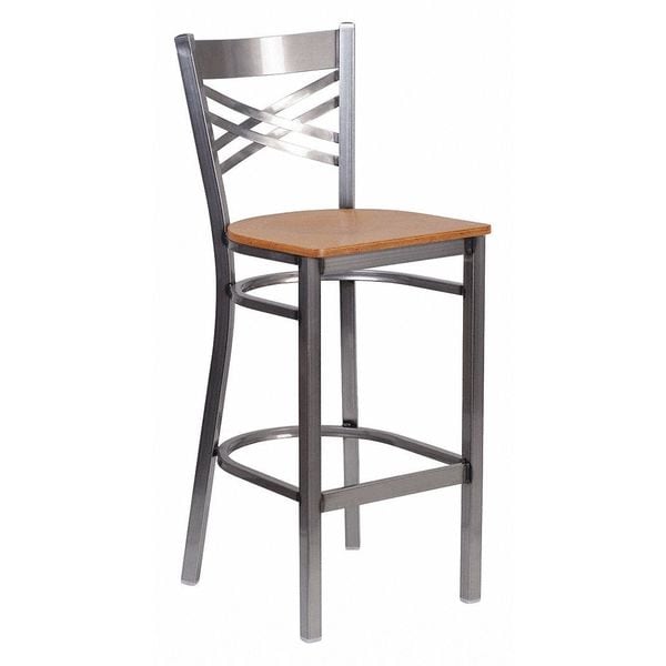 Flash Furniture Restaurant Barstool, Metal X Bck, Nat Woo - XU-6F8B-CLR-BAR-NATW-GG