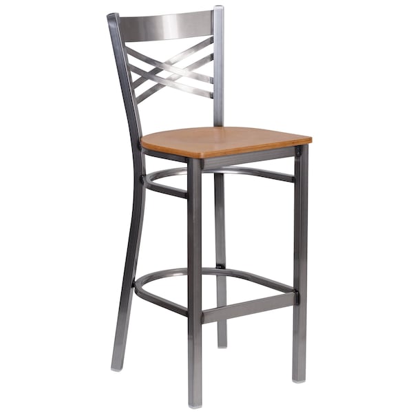 Flash Furniture Restaurant Barstool, Metal X Bck, Nat Woo - XU-6F8B-CLR-BAR-NATW-GG