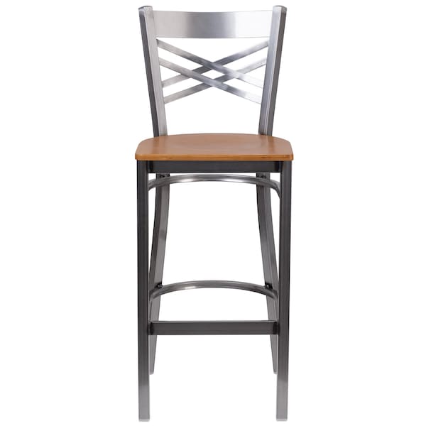 Flash Furniture Restaurant Barstool, Metal X Bck, Nat Woo - XU-6F8B-CLR-BAR-NATW-GG