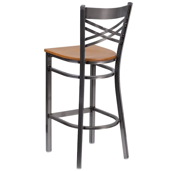 Flash Furniture Restaurant Barstool, Metal X Bck, Nat Woo - XU-6F8B-CLR-BAR-NATW-GG