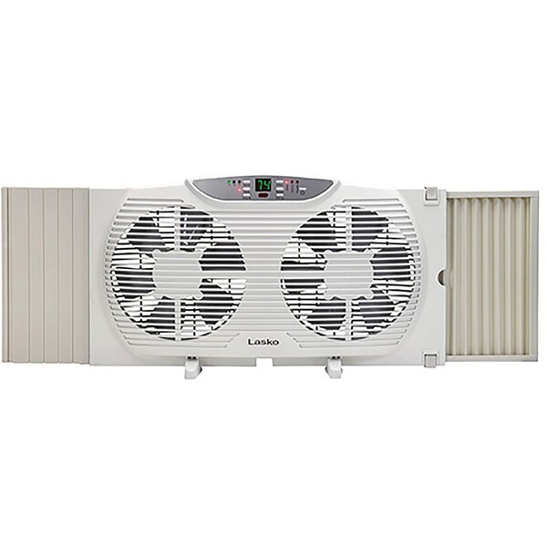 Almo 9-in. Whisper-Quiet Twin Window Fan with Thermostat and Dual Function Exhaust & Air Exchange - W09550