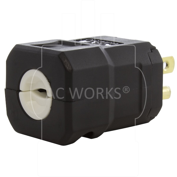 Ac Works NEMA 5-15P 15A 125V Clamp Style Square Household Plug with UL, C-UL Approval in Black - ASQ515P-BK