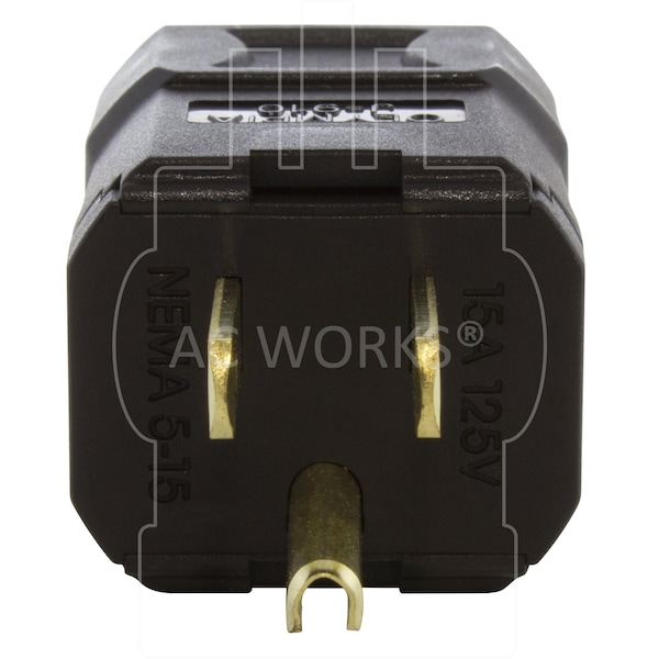Ac Works NEMA 5-15P 15A 125V Clamp Style Square Household Plug with UL, C-UL Approval in Black - ASQ515P-BK