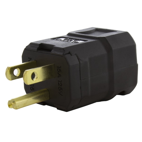 Ac Works NEMA 5-15P 15A 125V Clamp Style Square Household Plug with UL, C-UL Approval in Black - ASQ515P-BK