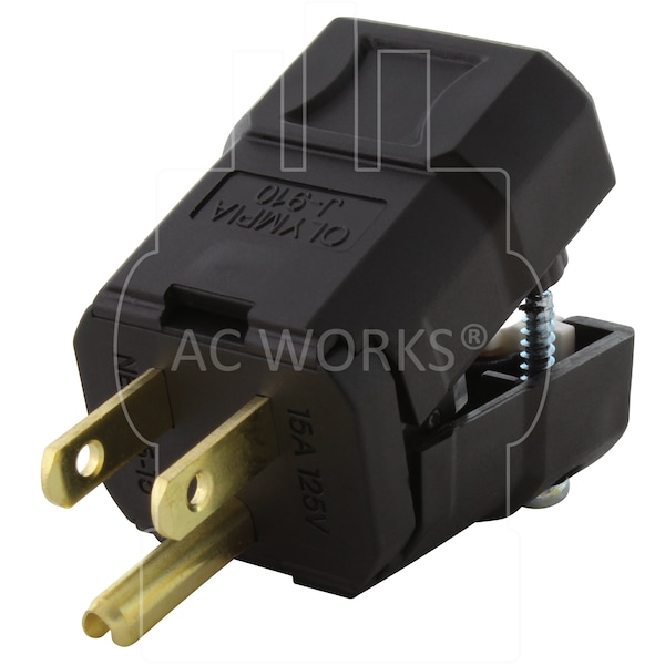 Ac Works NEMA 5-15P 15A 125V Clamp Style Square Household Plug with UL, C-UL Approval in Black - ASQ515P-BK